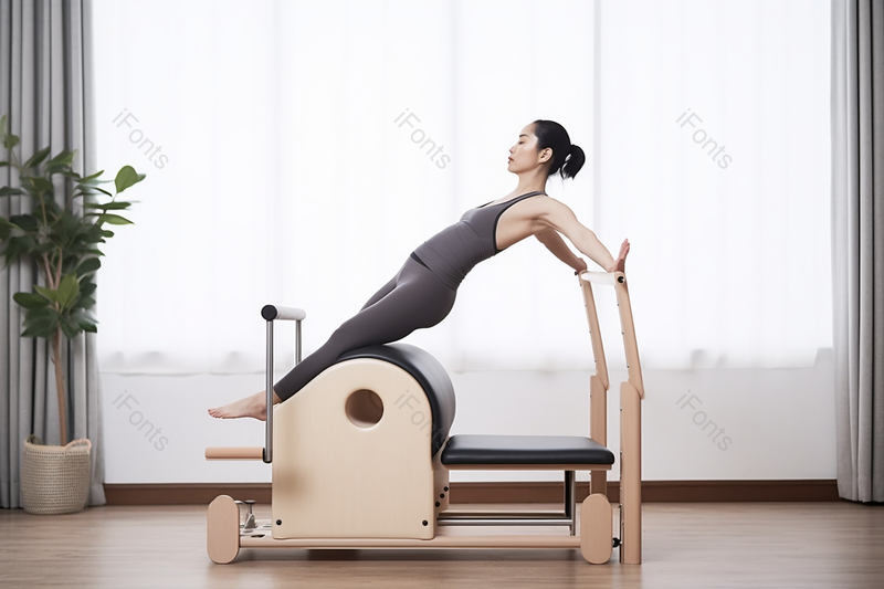 室内瑜伽女孩普拉提梯桶练习瘦身减肥锻炼,高清,摄影图,摄影图片,图片大全,摄影图免费下载